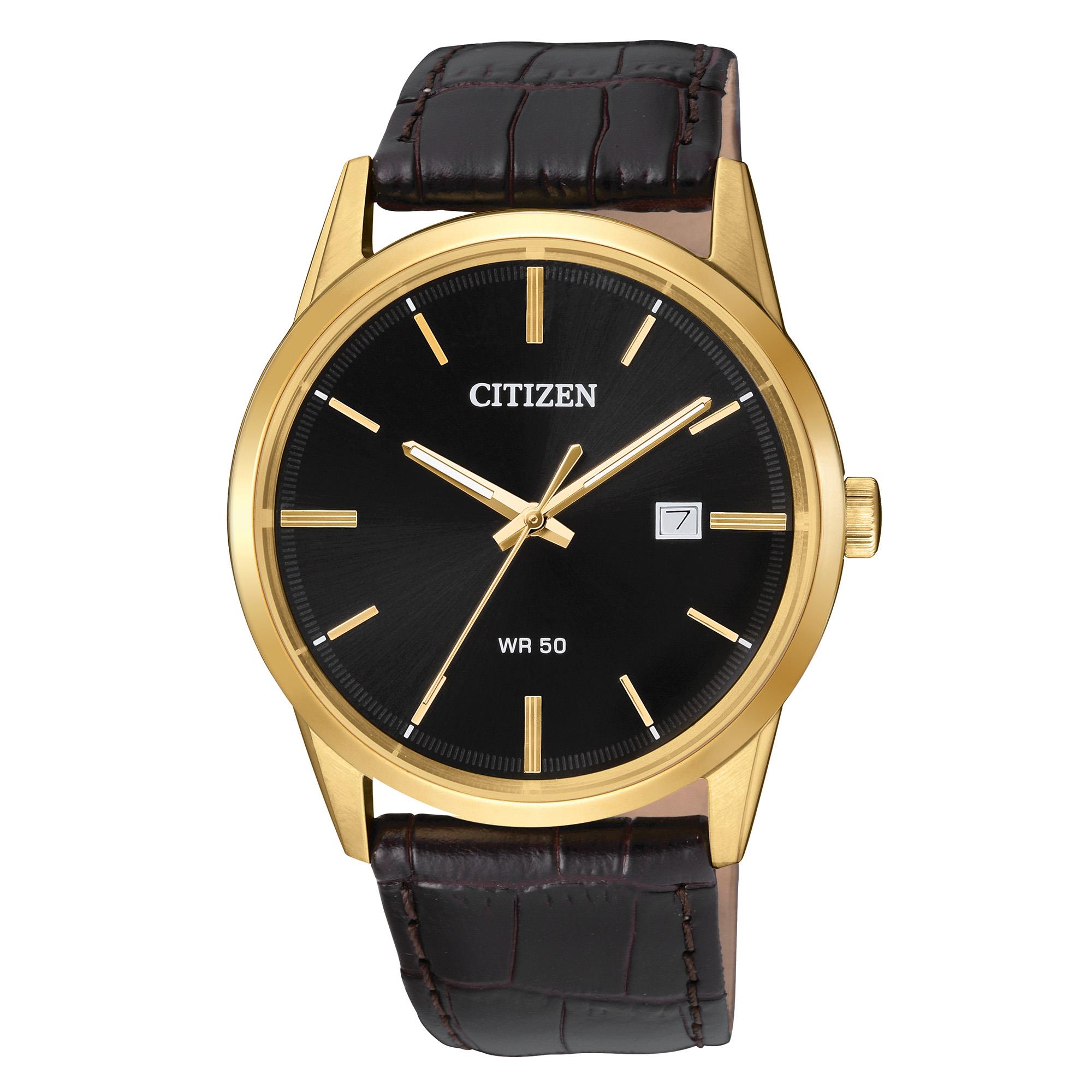 Citizen Men s Quartz Watch Stainless Steel Case Brown Leather Strap 